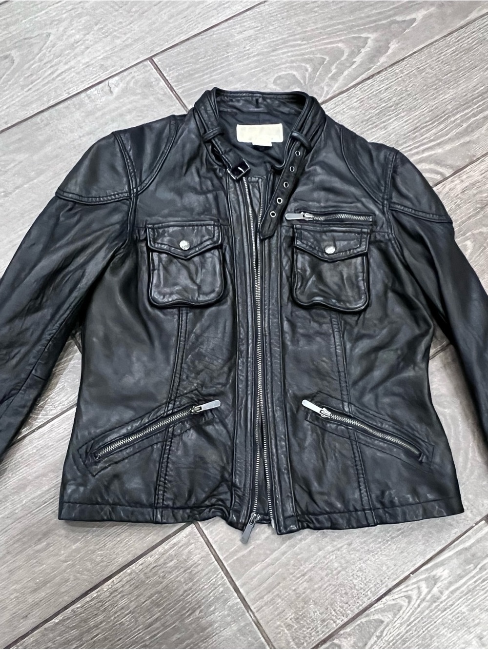 Michael Kors Genuine Leather Moto Jacket Black Size L